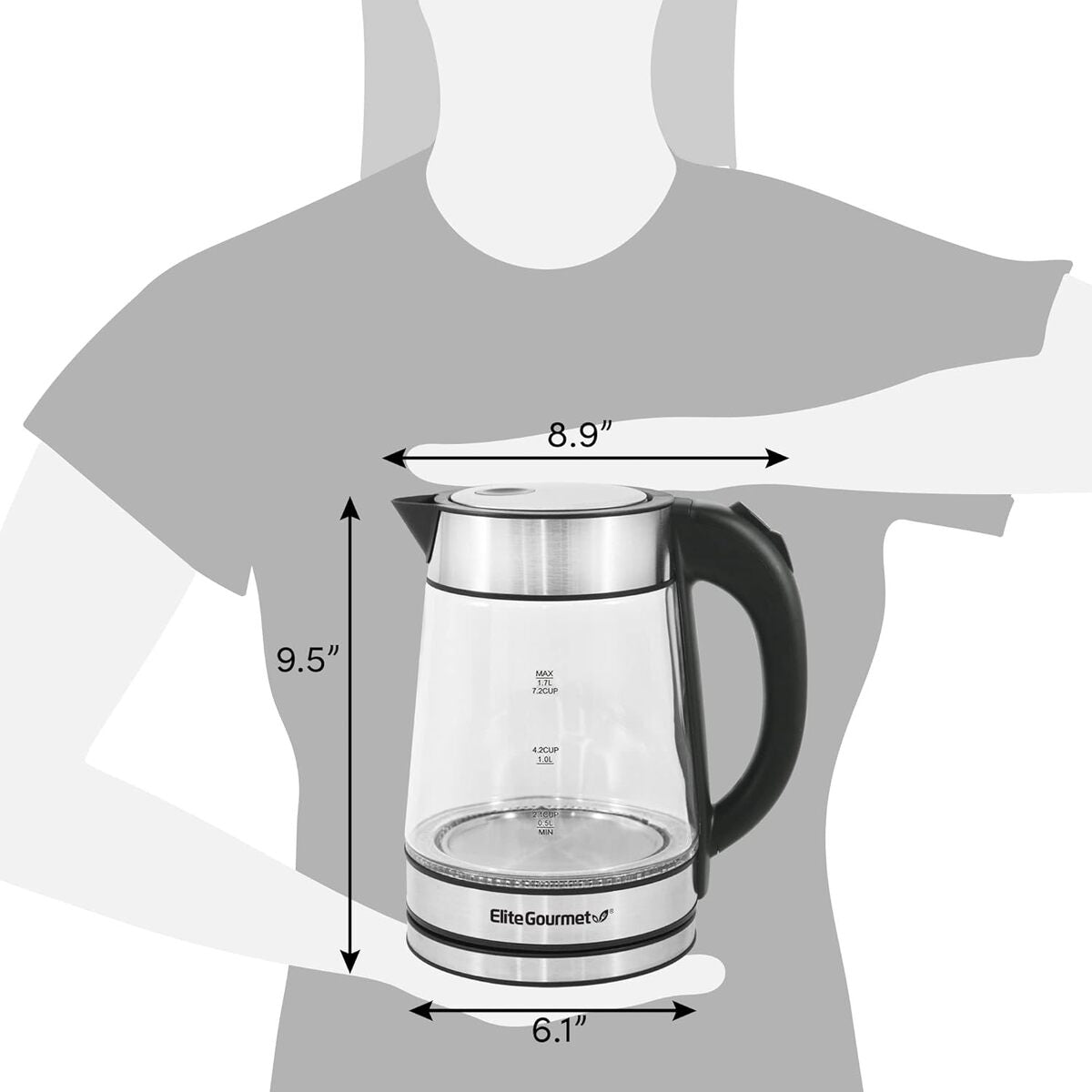 Elite Gourmet 1.7 Liter Cordless Stainless Steel Water Kettle with Blue Light