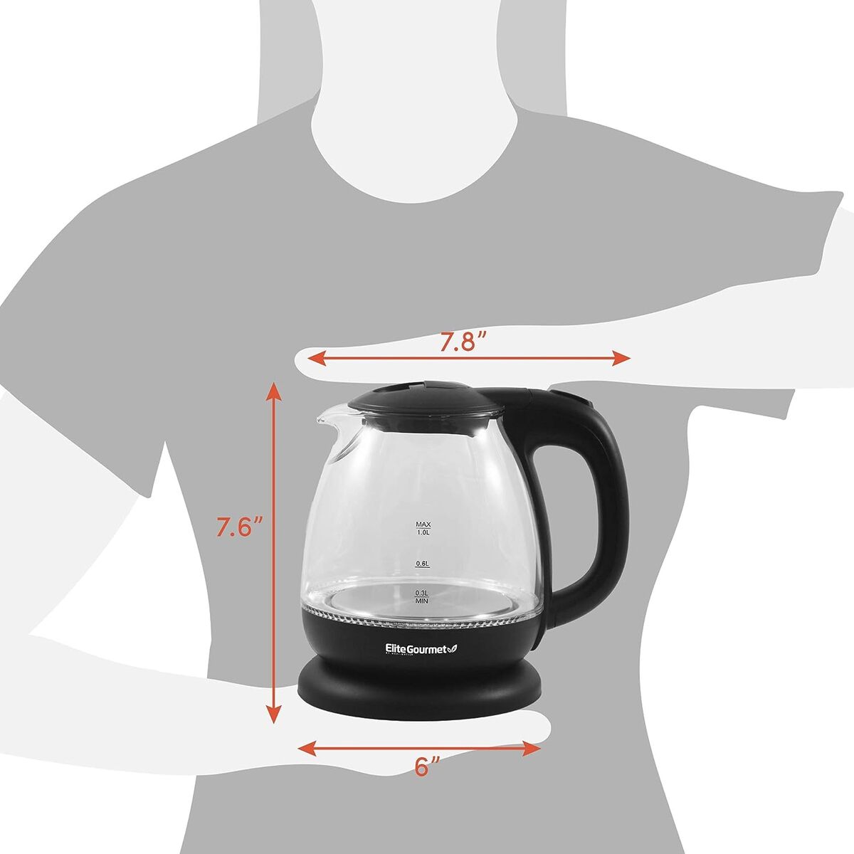 Elite Gourmet 1.0 Liter Cordless Water Kettle with Blue Light
