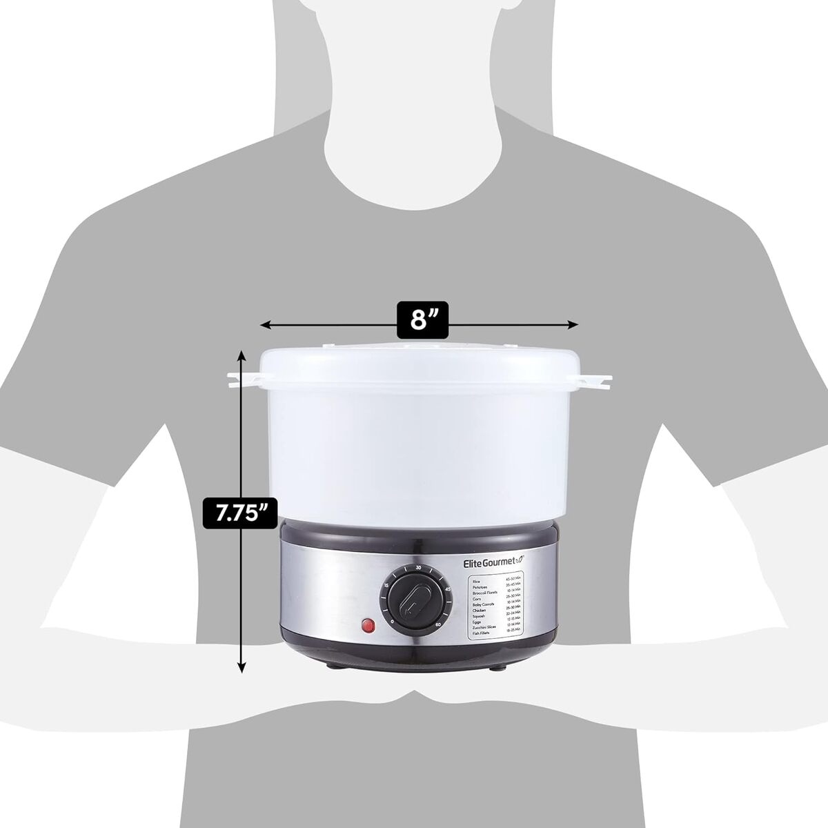 Elite Gourmet 2.5 Quart Stainless Steel 1 Tier Food Steamer