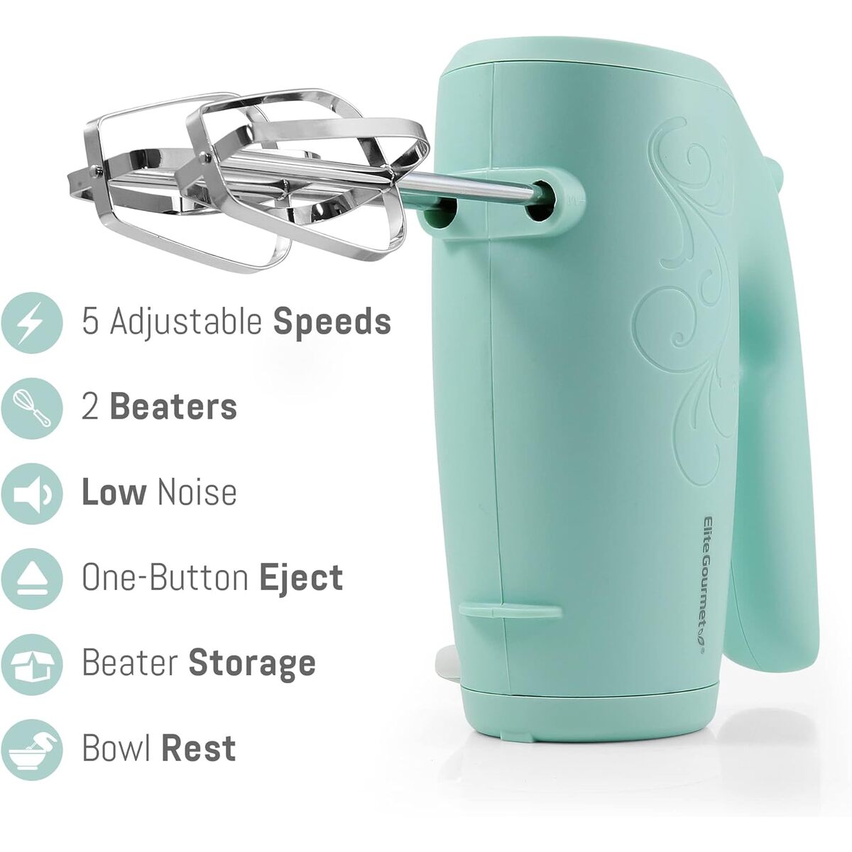 Elite Gourmet 150W 5 Speed Hand Mixer with Holder
