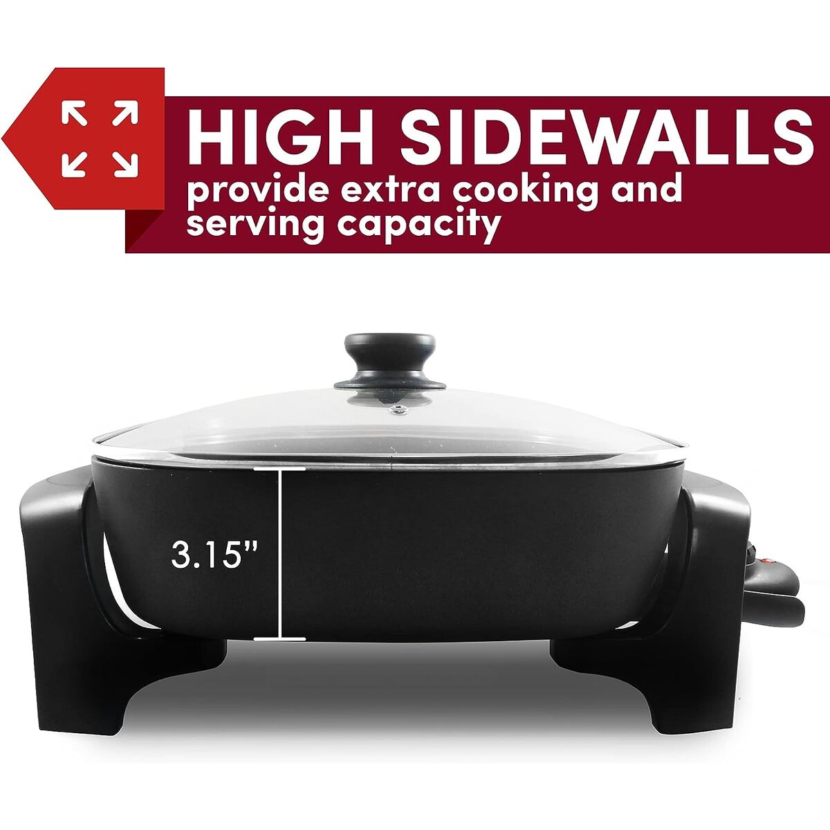 Elite Gourmet 12 x 12 x 3 Electric Skillet, Dishwasher Safe