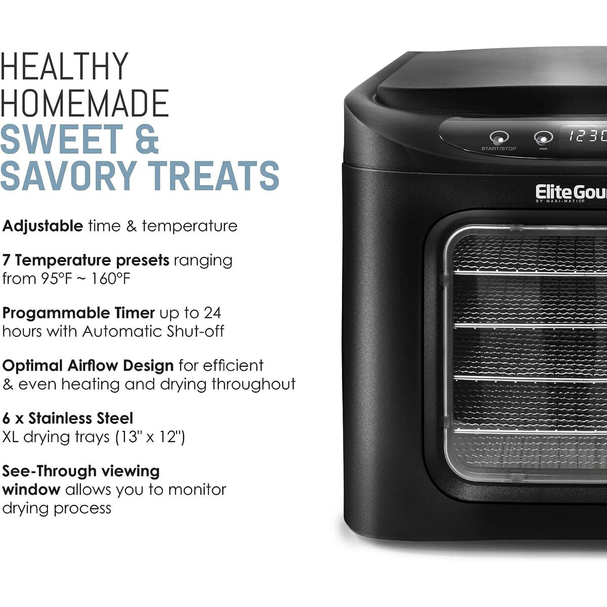 Elite Gourmet 6 Tray Stainless Steel Digital Food Dehydrator
