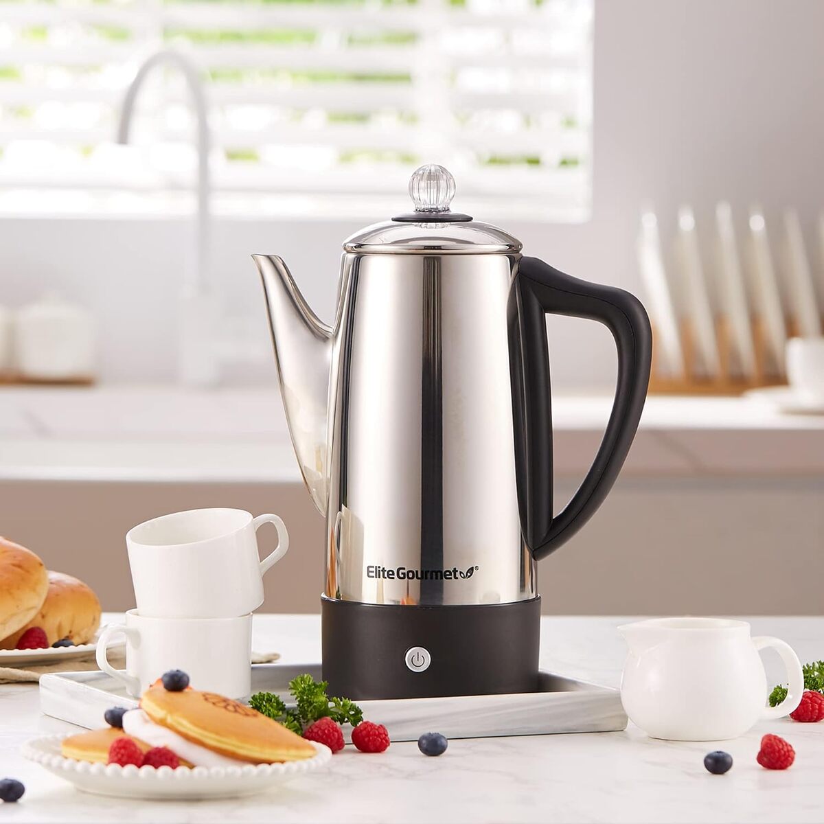 Elite Gourmet 12 Cup Stainless Steel Percolator with Auto Off