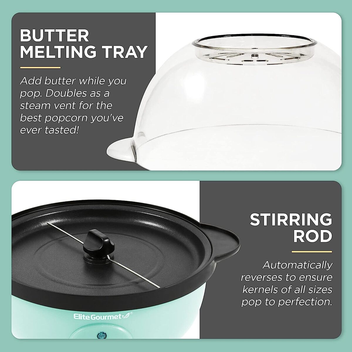 Elite Gourmet 3 Quart Popcorn Maker with Stirrer