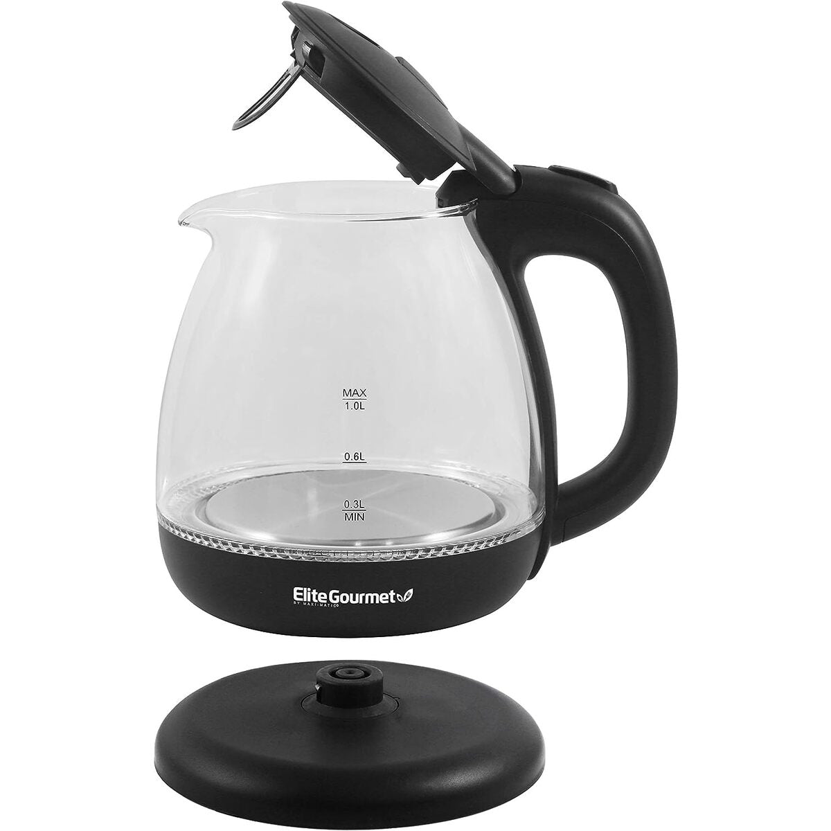 Elite Gourmet 1.0 Liter Cordless Water Kettle with Blue Light