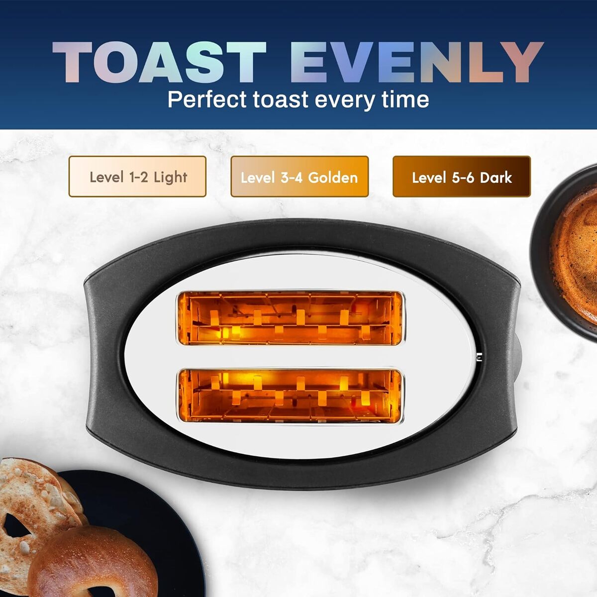 Elite Gourmet Extra Wide Slots 2 Slice Stainless Steel Toaster