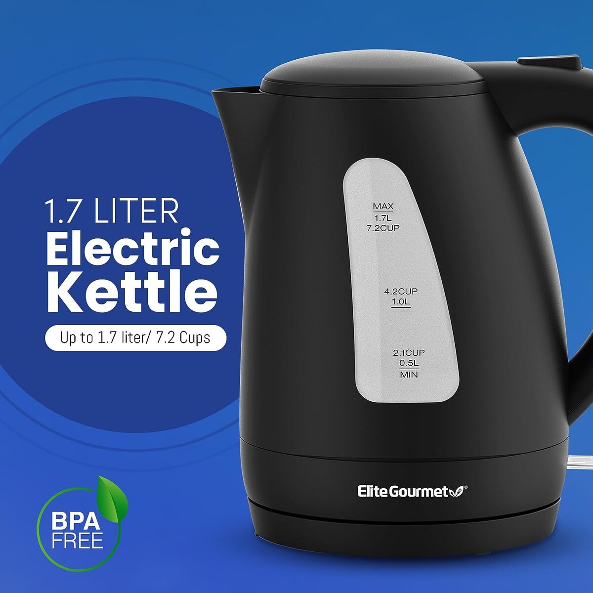 Elite Gourmet 1.7 Liter Cordless Plastic Water Kettle