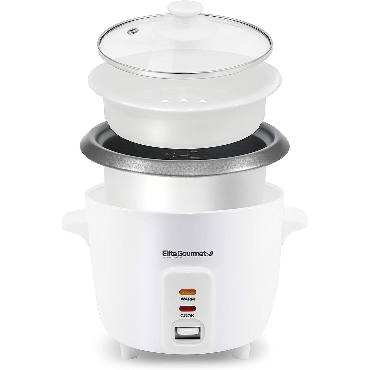 Elite Gourmet 6 Cup Nonstick Rice Cooker with Steam Tray