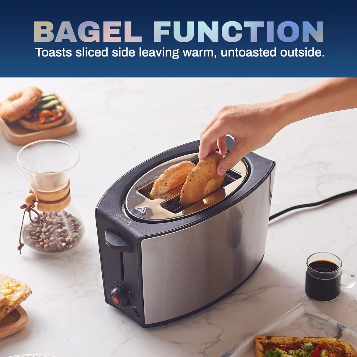 Elite Gourmet Extra Wide Slots 2 Slice Stainless Steel Toaster