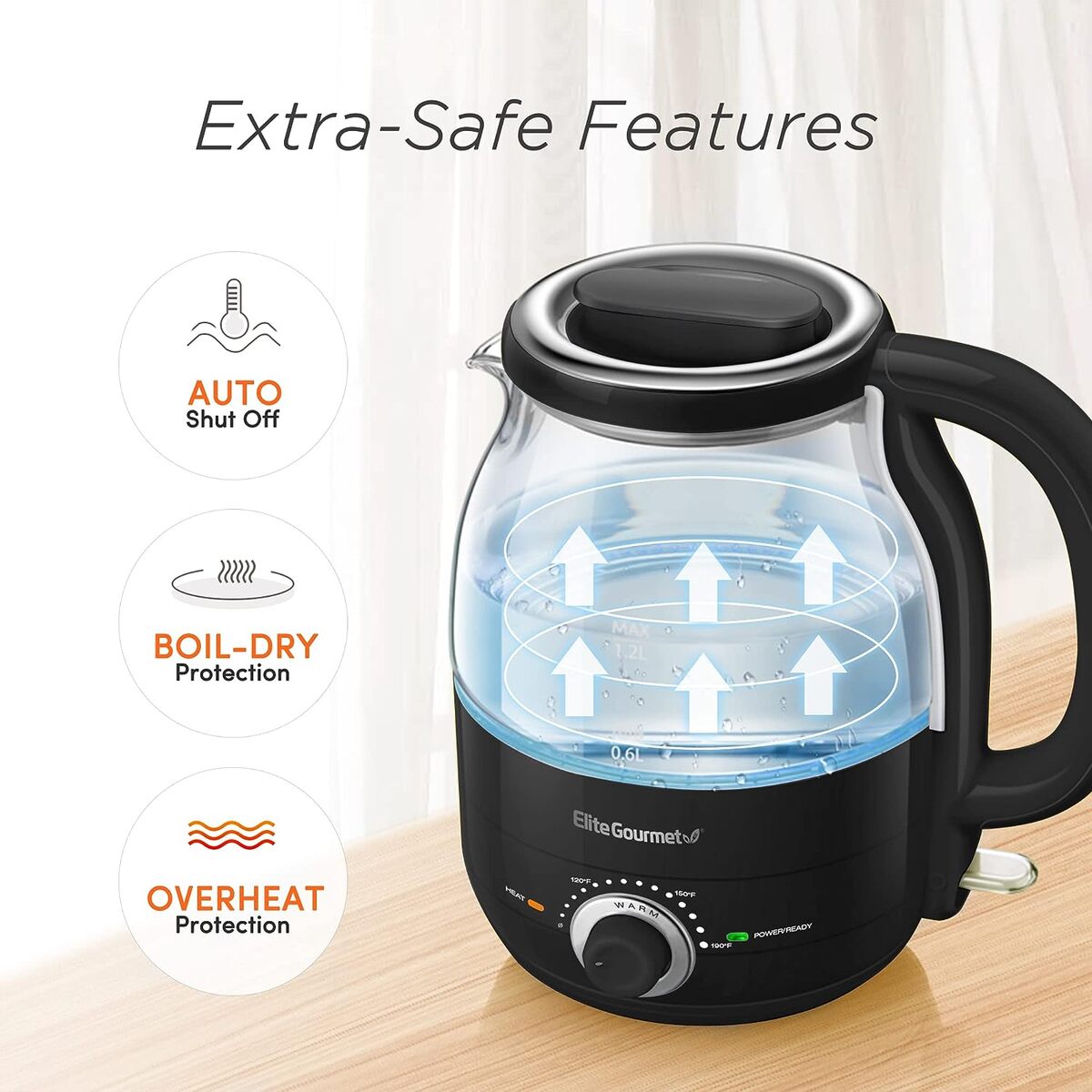 Elite Gourmet 1.2L Electric Kettle with Temperature Settings & Keep Warm