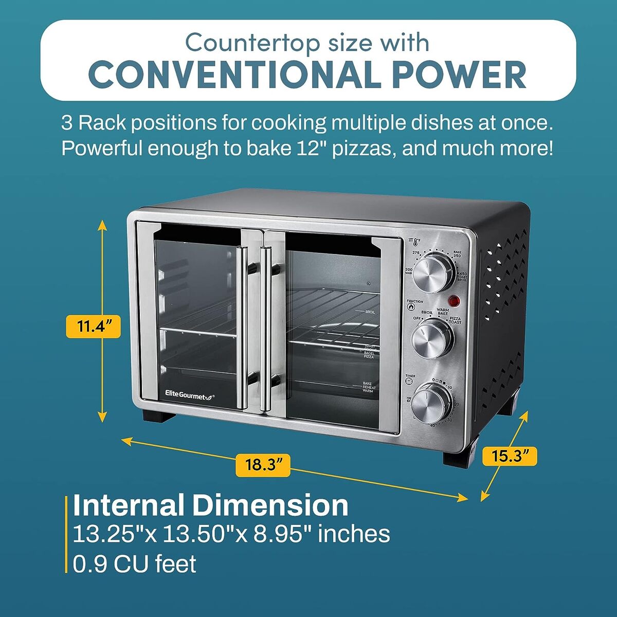 Elite Gourmet 25 Liter Stainless Steel French Door Toaster Oven
