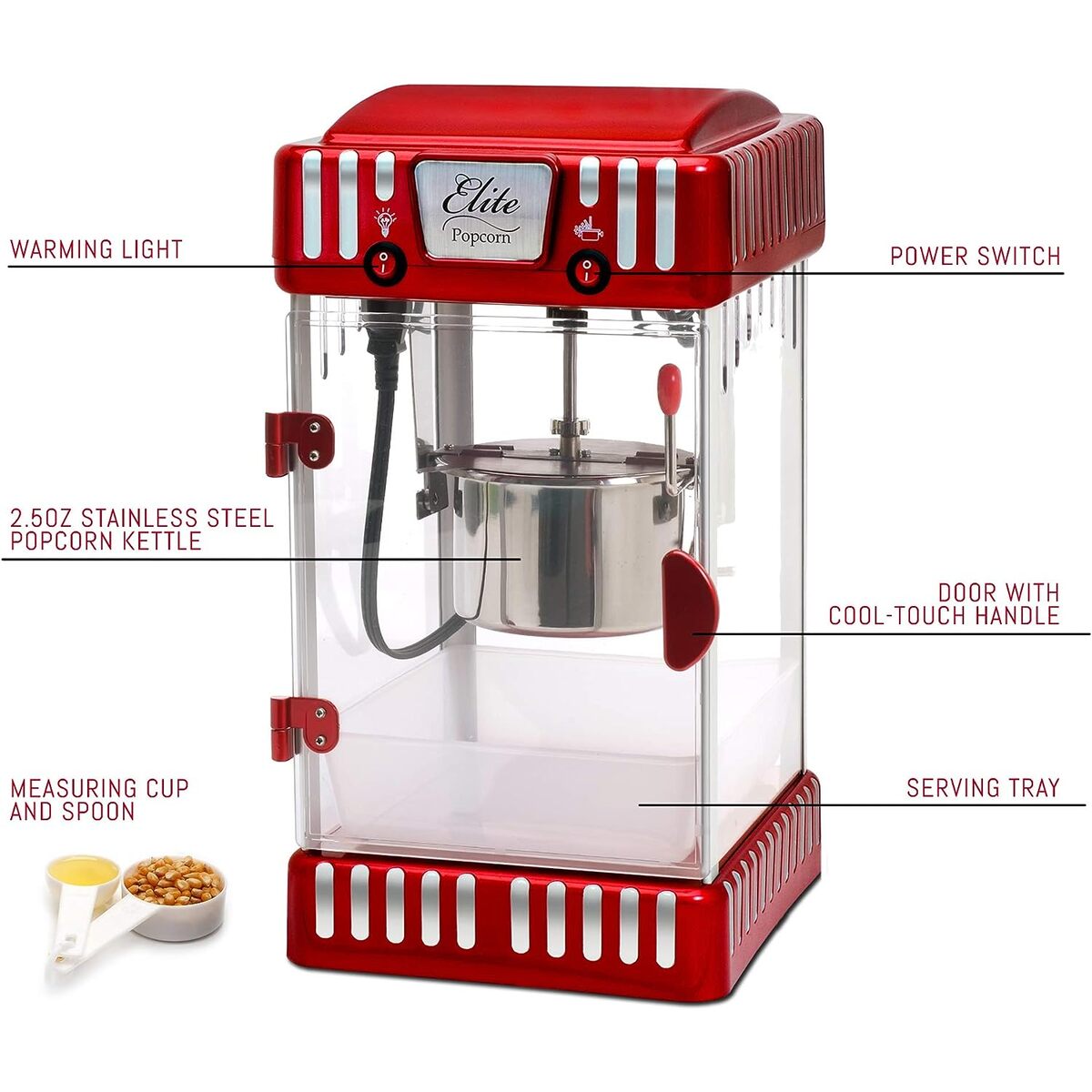 Elite Gourmet Table Top Popcorn Popper 2.5 Oz.