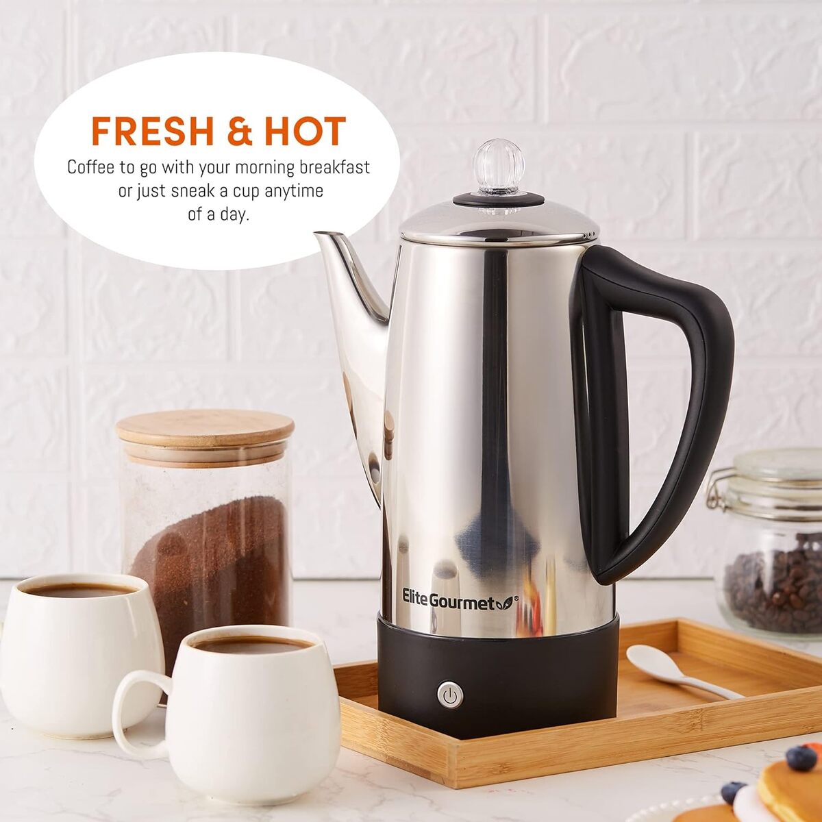 Elite Gourmet 12 Cup Stainless Steel Percolator with Auto Off