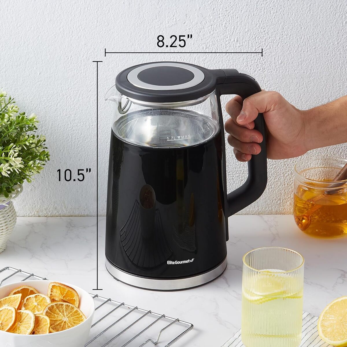 Elite Gourmet 1.7 Liter Touch Screen Glass Water Kettle