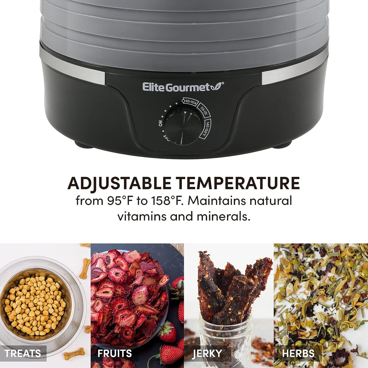 Elite Gourmet 5 Tray Food Dehydrator with Temp Knob, PP Trays