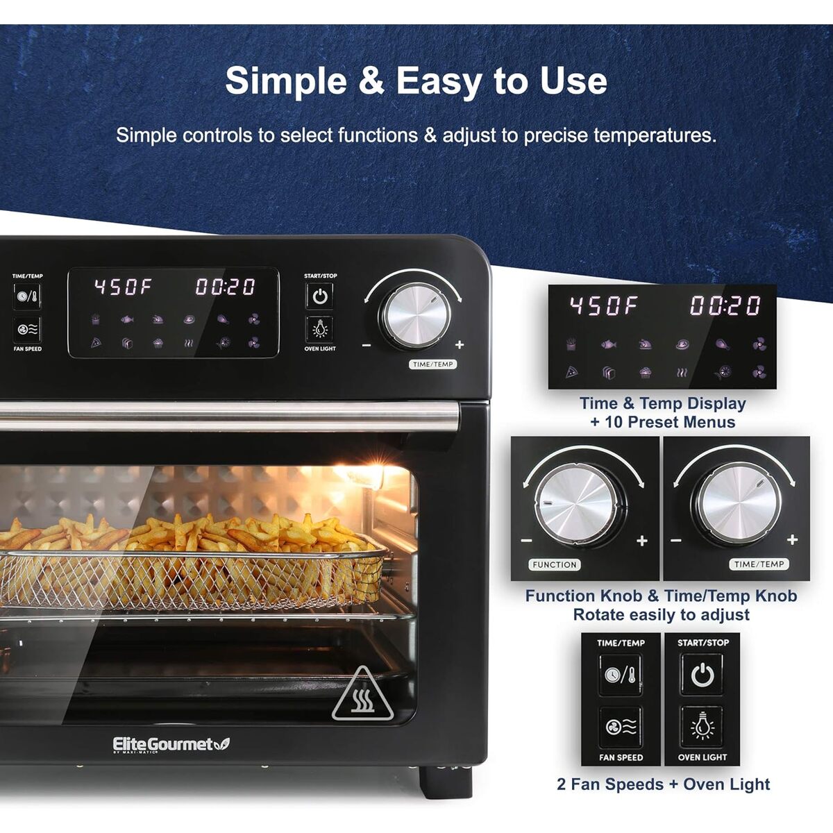 Elite Gourmet 23 Liter Digital Air Fryer Oven with Rotisserie