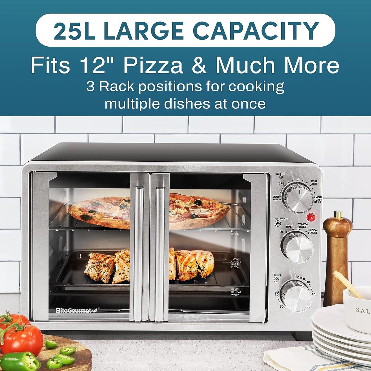 Elite Gourmet 25 Liter Stainless Steel French Door Toaster Oven