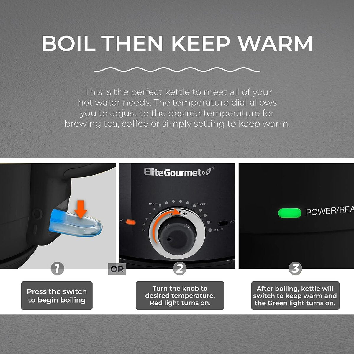 Elite Gourmet 1.2L Electric Kettle with Temperature Settings & Keep Warm