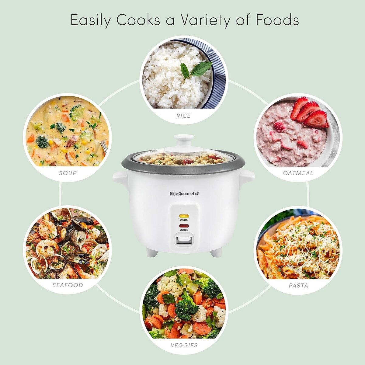 Elite Gourmet 6 Cup Nonstick Rice Cooker with Steam Tray