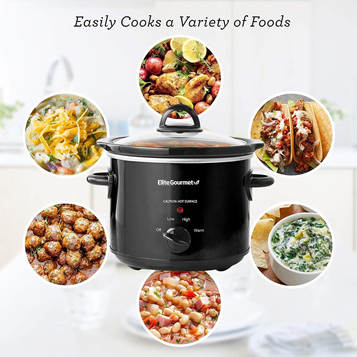 Elite Gourmet 3 Quart Black Slow Cooker