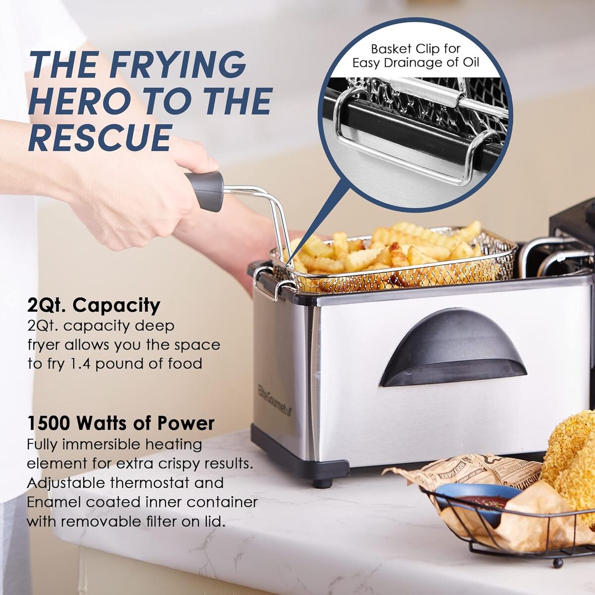 Elite Gourmet 2 Quart Stainless Steel Deep Fryer
