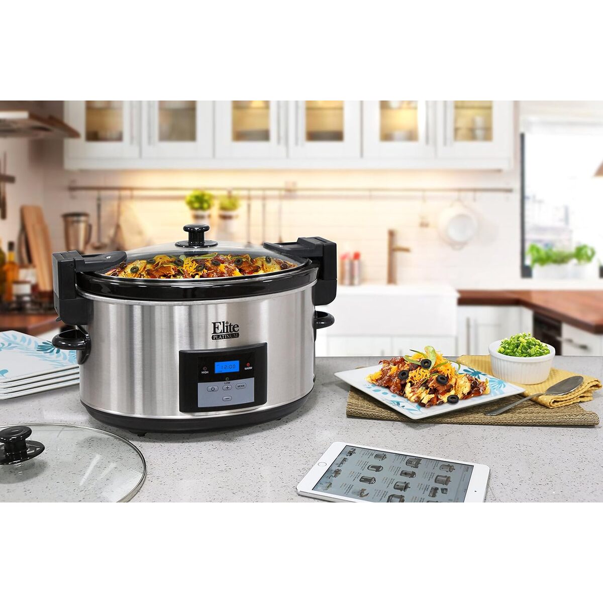 Elite Gourmet 8.5 Quiart Digital Slow Cooker With Locking Lid