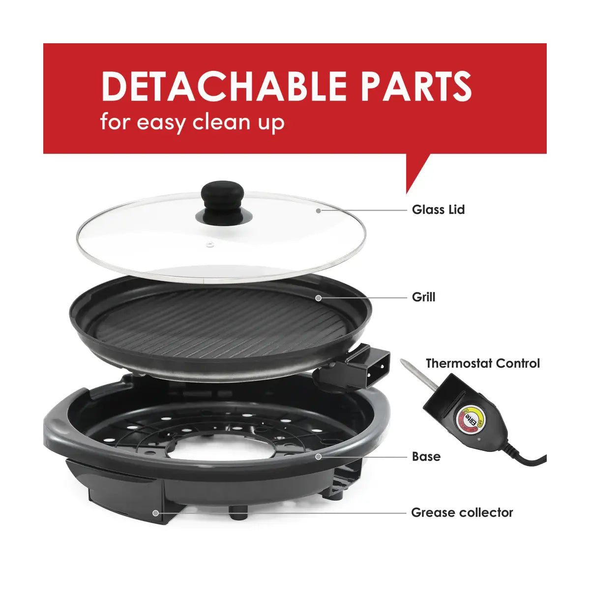 Elite Gourmet 14" Nonstick Electric Indoor Grill With Glass Lid