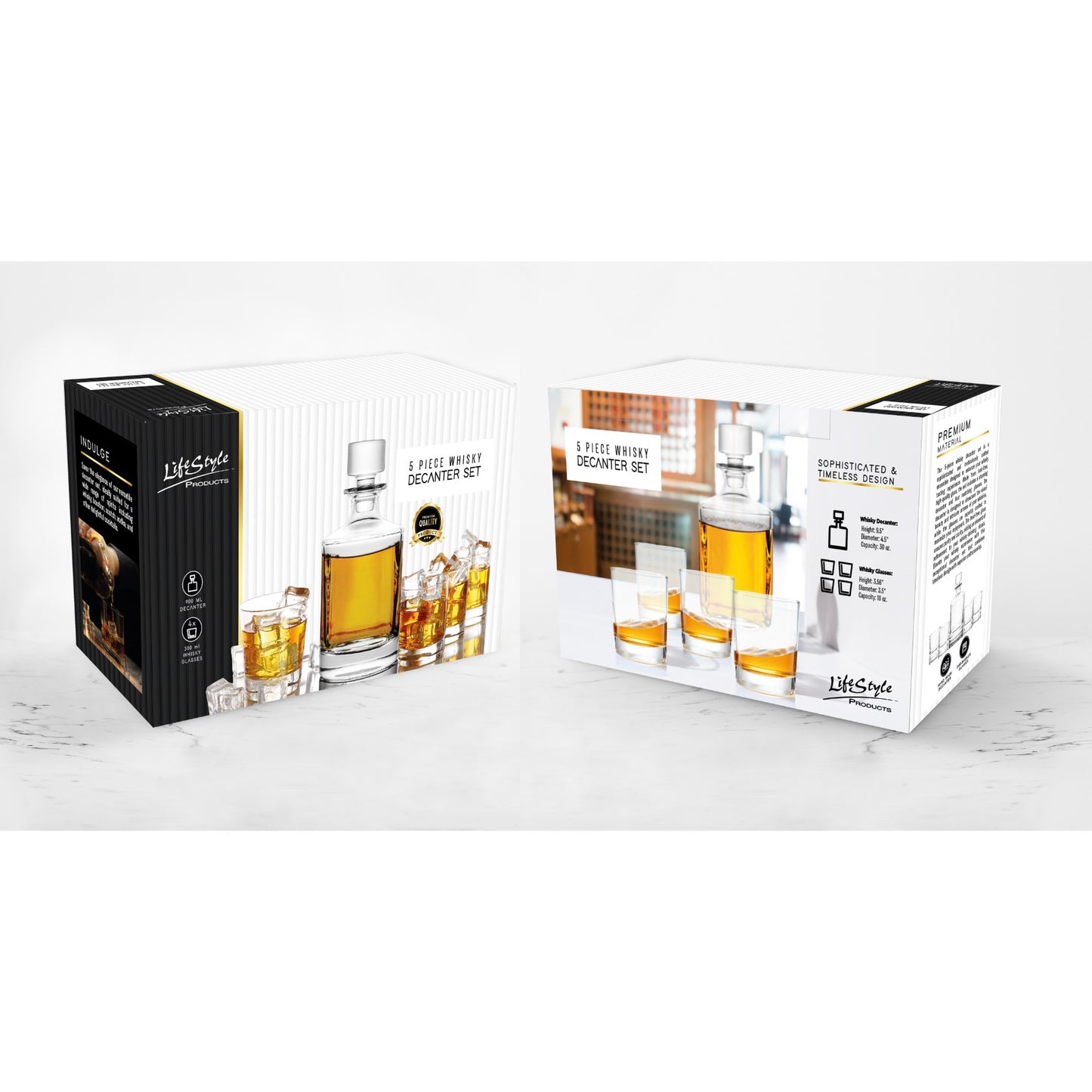 LifeStyle Products 5 pc Brandy and Whiskey Decanter Set