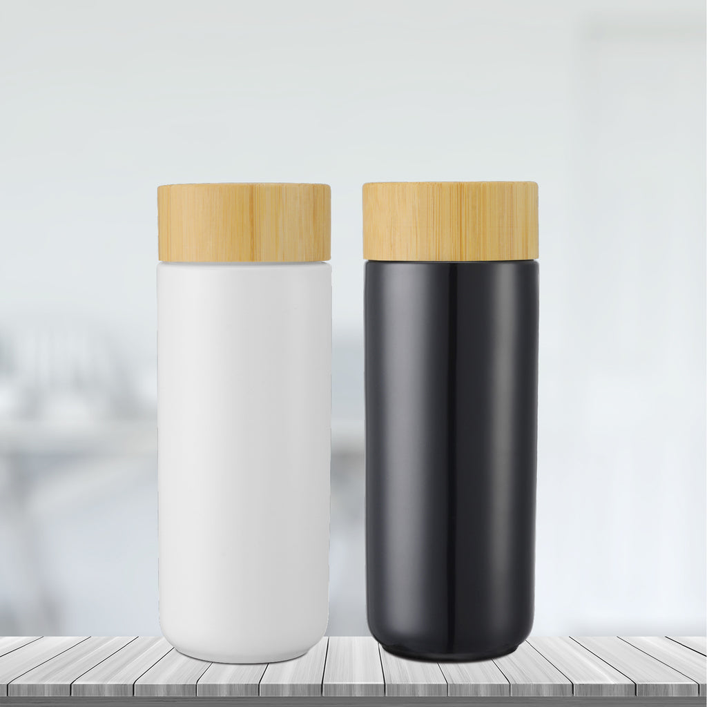Danube 10 oz Double Wall Ceramic Bottle with Bamboo Lid