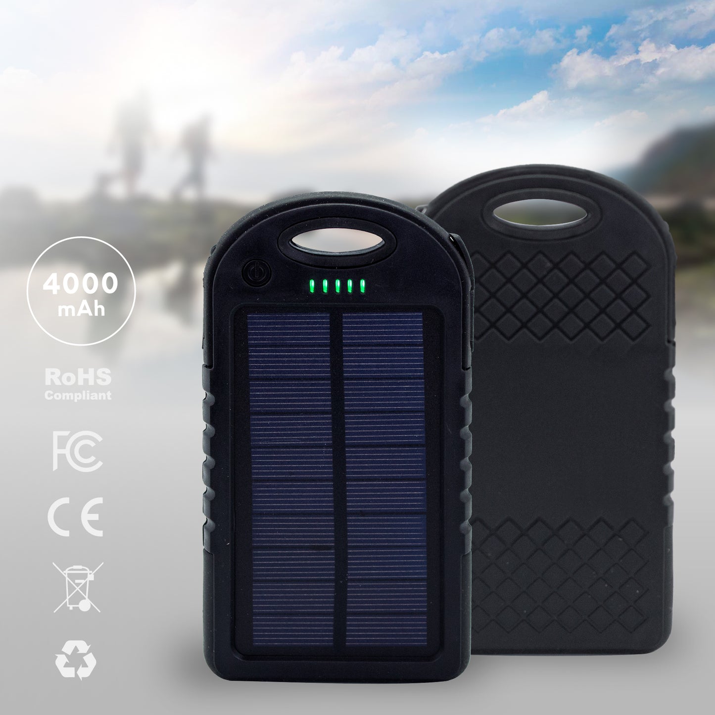 Blacksburg 4000 mAh Waterproof Solar Power Bank