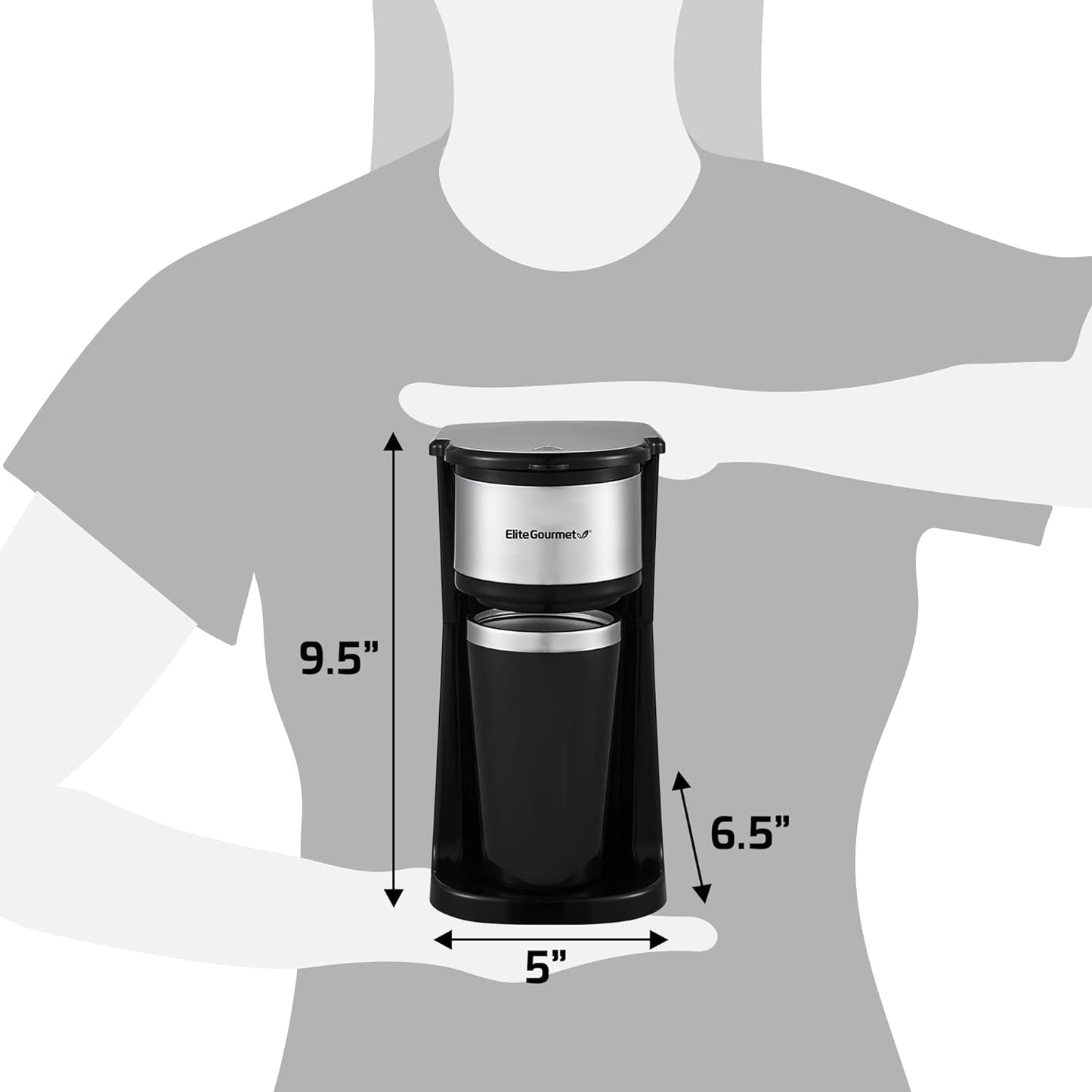 Elite Gourmet Personal Coffeemaker with Thermal Insulated Travel Mug