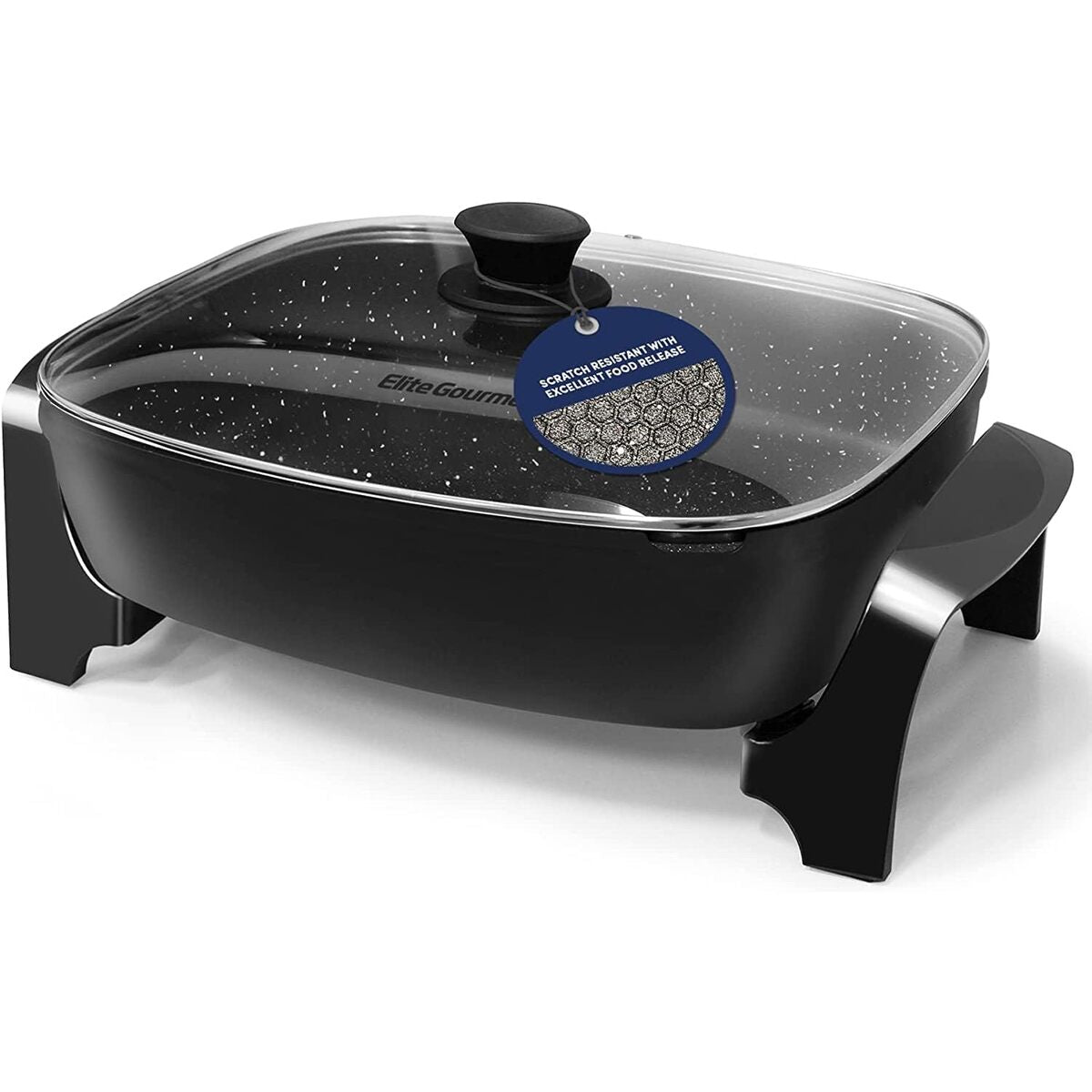 Elite Gourmet XL Electric Skillet with Glass Lit, Dishwasher Safe