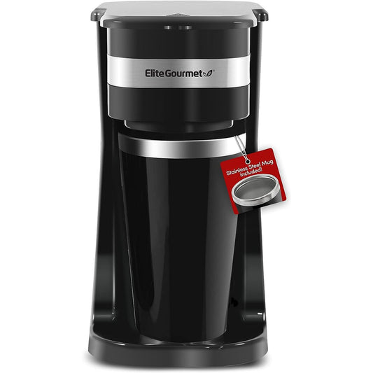 Elite Gourmet Personal Coffeemaker with Thermal Insulated Travel Mug