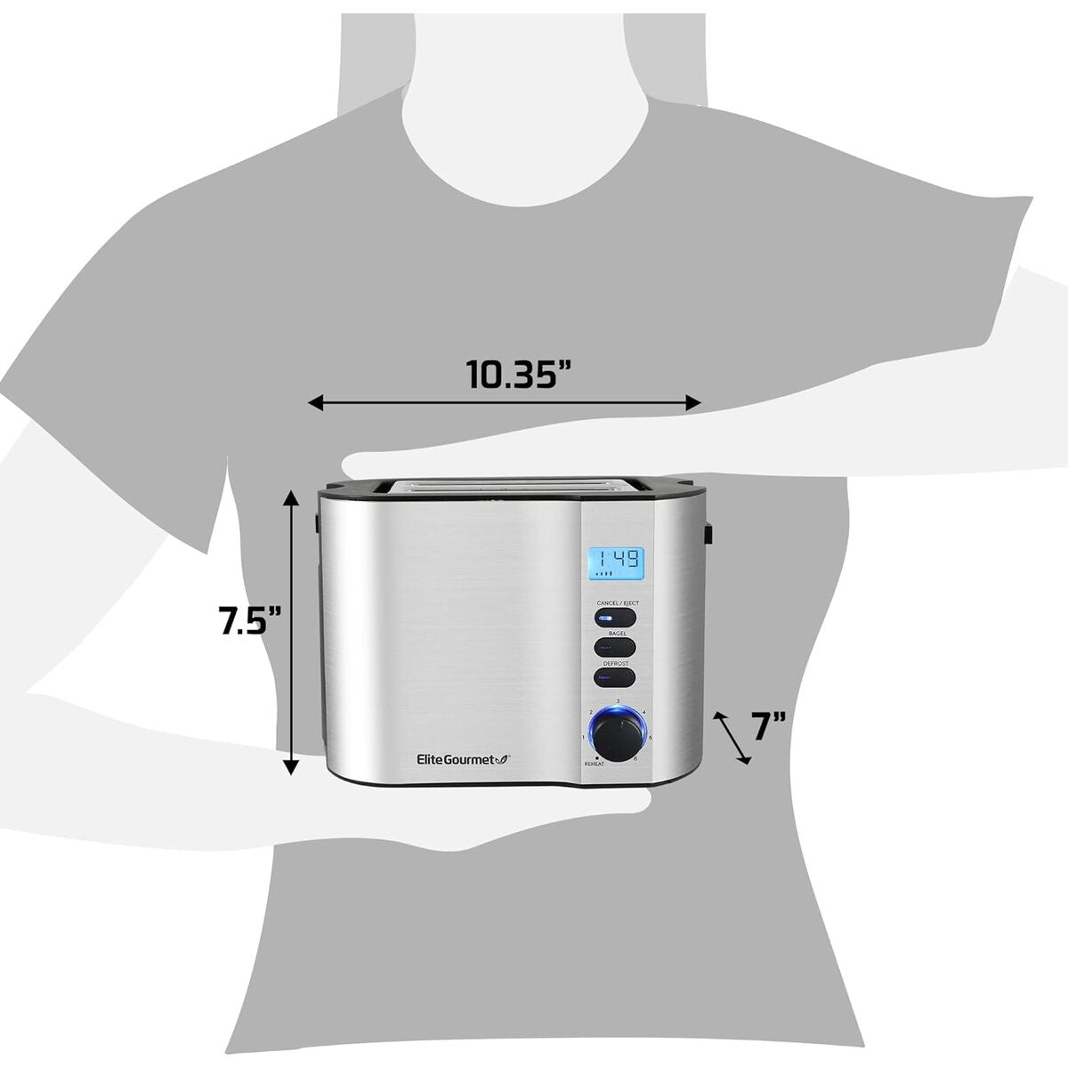 Elite Gourmet Stainless Steel 2 Slice LCD Toaster with Bagel Function