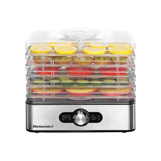 Elite Gourmet 5 Tray Stainless Steel Food Dehydrator with Temp Controls