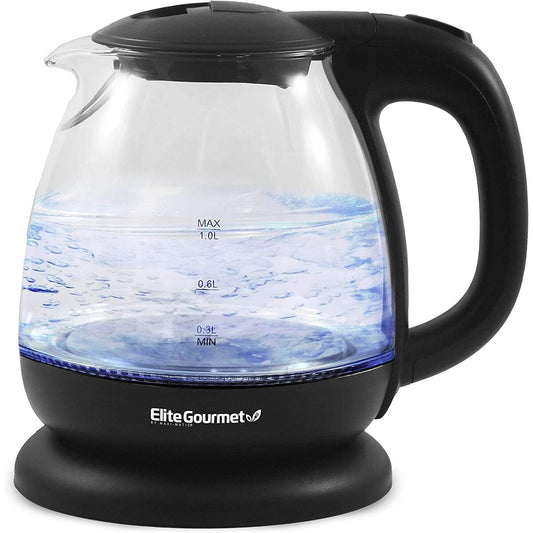 Elite Gourmet 1.0 Liter Cordless Water Kettle with Blue Light