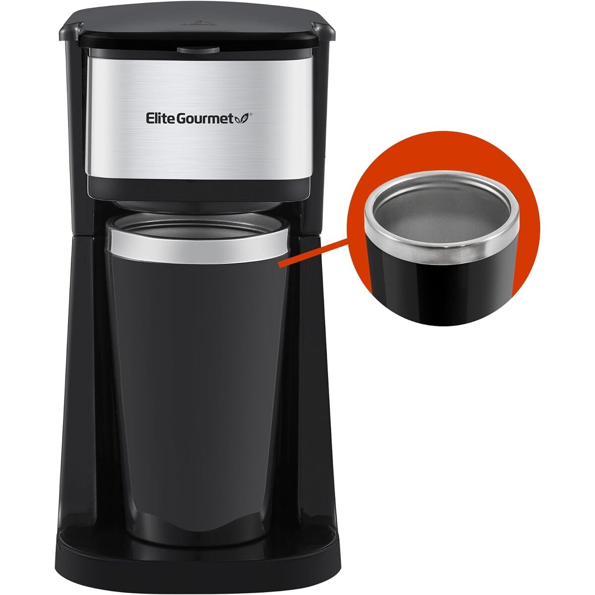 Elite Gourmet Personal Coffeemaker with Thermal Insulated Travel Mug Velocity Deals