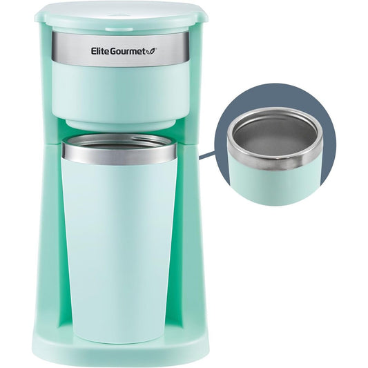 Elite Gourmet Personal Coffeemaker with Thermal Insulated Travel Mug