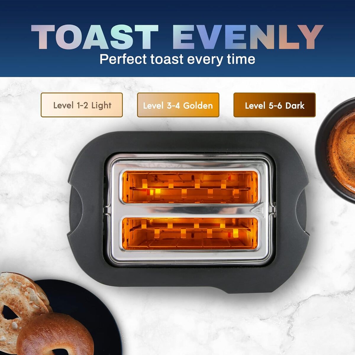 Elite Gourmet Stainless Steel 2 Slice LCD Toaster with Bagel Function