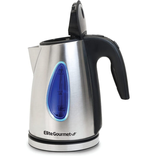 Elite Gourmet 1.7 Liter Stainless Steel Cordless Water Kettle with Blue Light