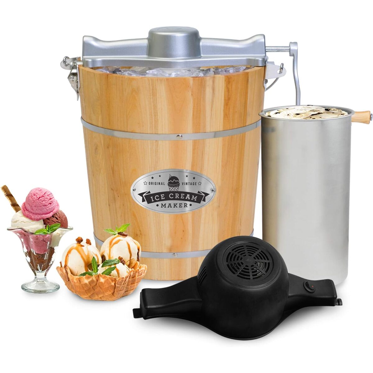 Elite Gourmet 4 Quart Electric / Manual Old Fashioned Ice Cream Maker