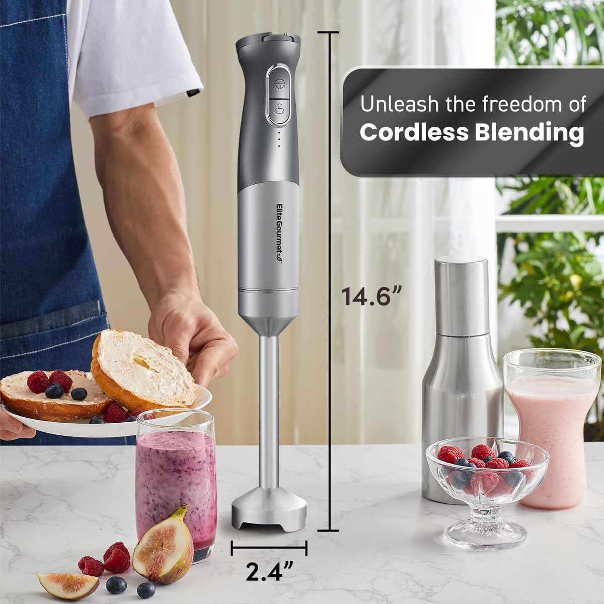 Elite Gourmet Variable Speed Cordless Hand Blender with Charger