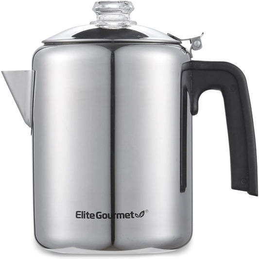 Elite Gourmet 8 Cup Non Electric Stainless Steel Percolator with Glass Knob