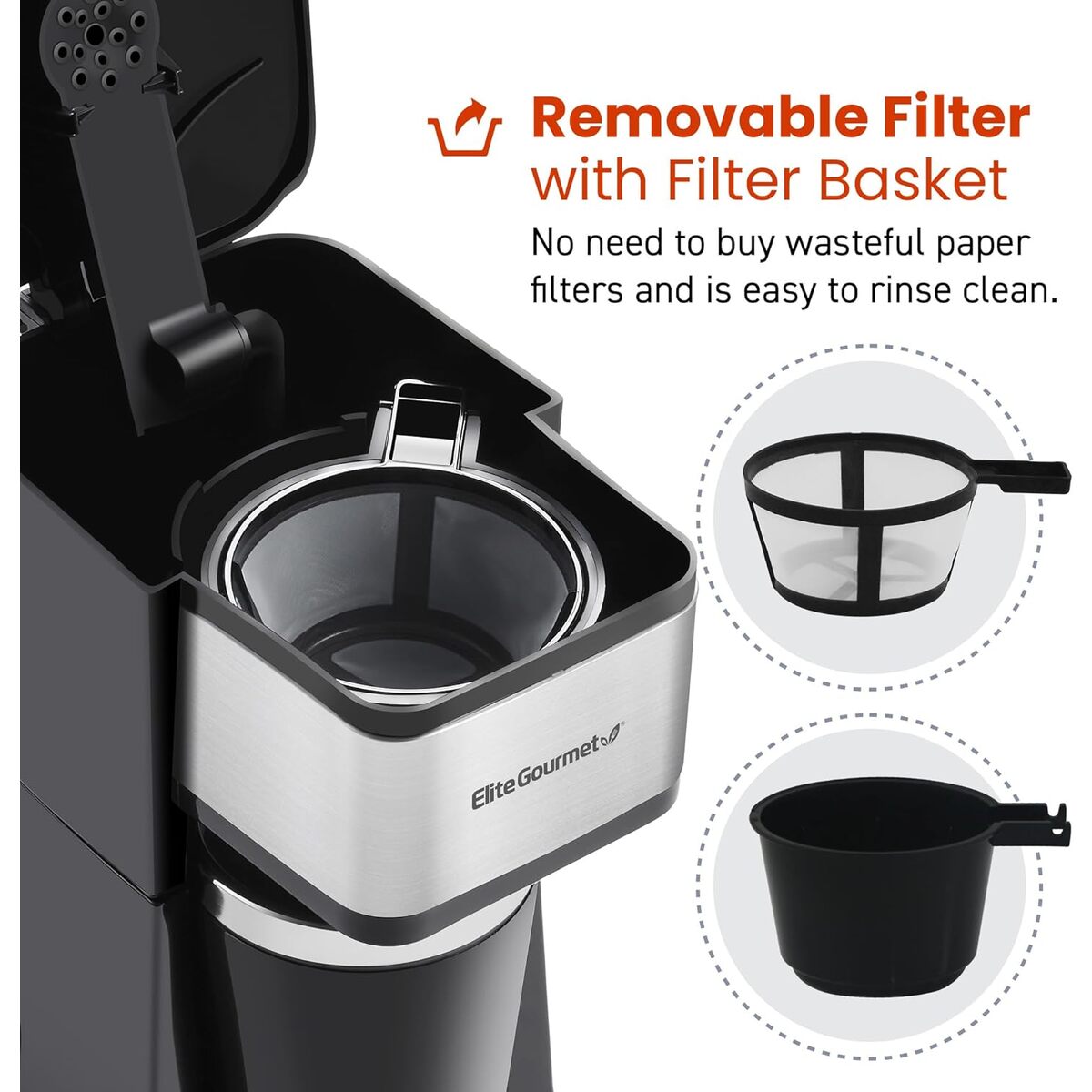 Elite Gourmet Personal Coffeemaker with Thermal Insulated Travel Mug