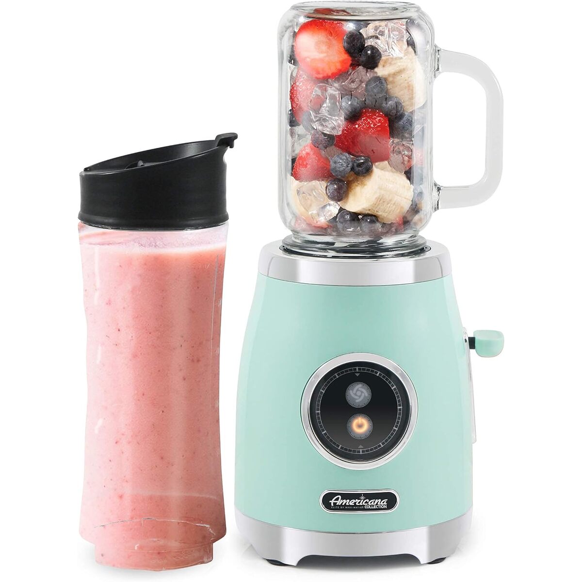 Elite Gourmet Retro Personal Blender with Glass Mason Jar and Sports Bottle