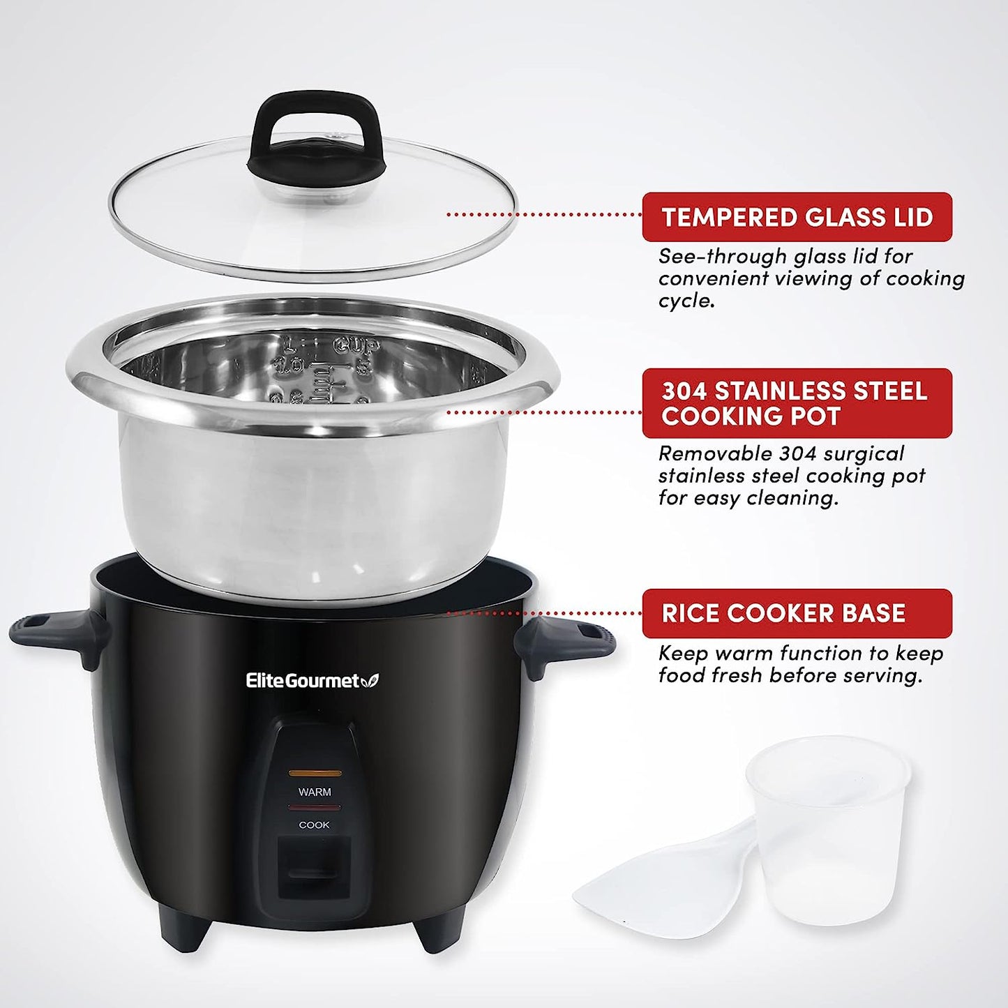Elite Gourmet 10 Cup Rice Cooker in Stainless Steel Pot