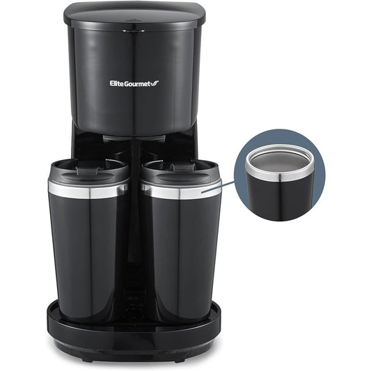 Elite Gourmet Dual Drip Coffeemaker with Thermal Insulated Travel Mug