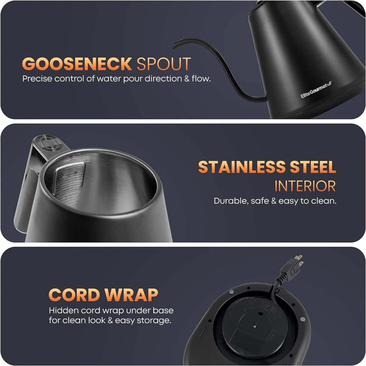 Elite Gourmet 1 Liter Gooseneck Digital Kettle