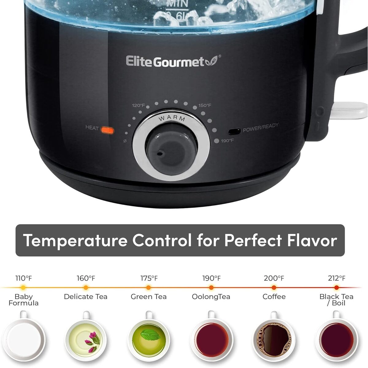 Elite Gourmet 1.2L Electric Kettle with Temperature Settings & Keep Warm