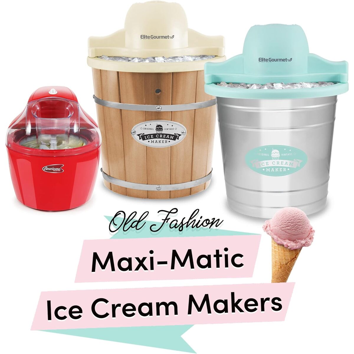 Elite Gourmet 4 Quart Bucket Ice Cream Maker with Liner